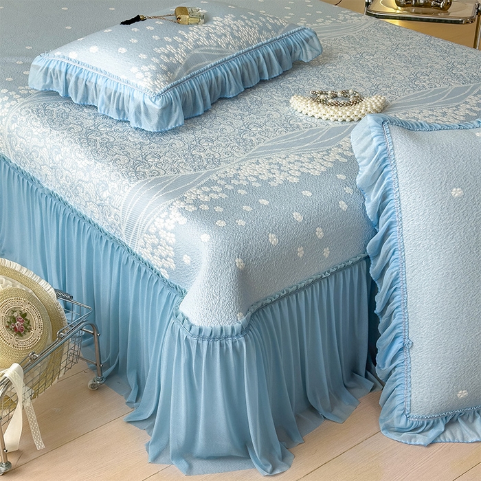 91家纺网 家纺一手货源 找家纺 孩子王家纺 2026新款冰豆豆凉席夏天冰丝席夏季凉感值过0.21可机洗双人床裙款A类母婴级软 花园星雾蓝