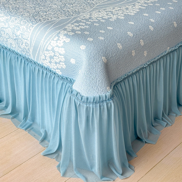 91家纺网 家纺一手货源 找家纺 孩子王家纺 2026新款冰豆豆凉席夏天冰丝席夏季凉感值过0.21可机洗双人床裙款A类母婴级软 花园星雾蓝