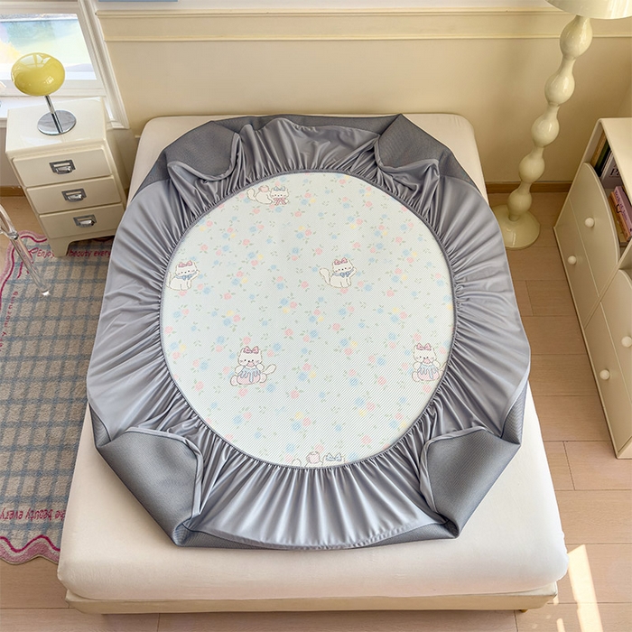 91家纺网 家纺一手货源 找家纺 几禾 2026新款卡通印花凉感凉豆豆凉席系列 奶茶布丁--床笠款