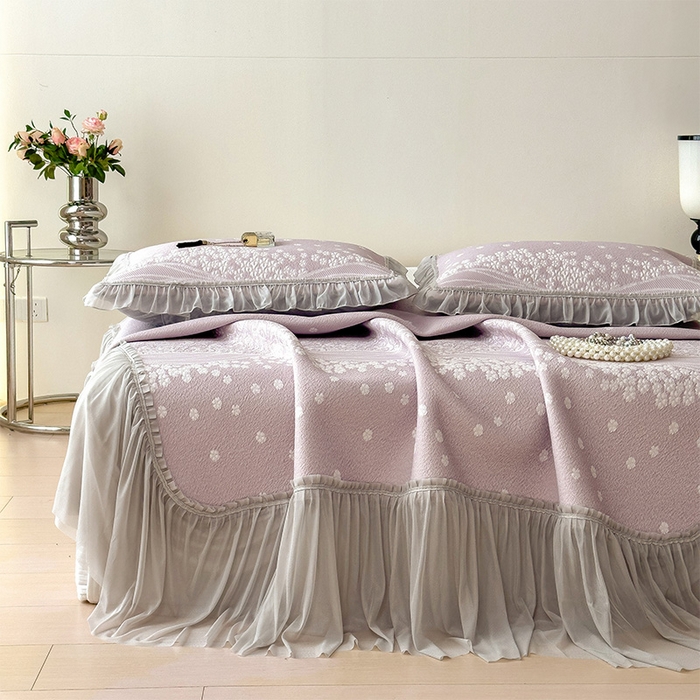 孩子王家纺 2026新款冰豆豆凉席夏天冰丝席夏季凉感值过0.21可机洗双人床裙款A类母婴级软 花园燕尾紫