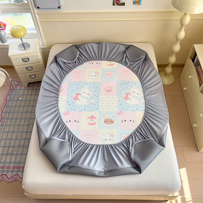 91家纺网 家纺一手货源 找家纺 几禾 2026新款卡通印花凉感凉豆豆凉席系列 曲奇蒂--床笠款