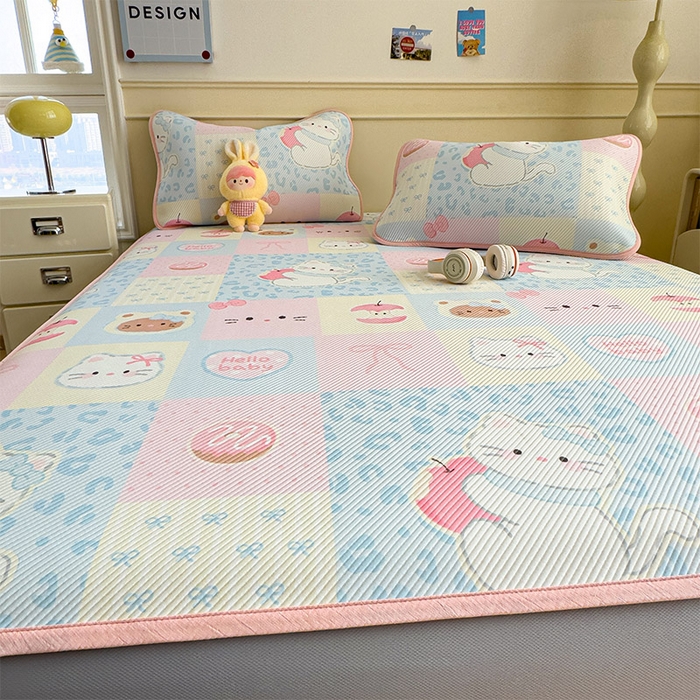 91家纺网 家纺一手货源 找家纺 几禾 2026新款卡通印花凉感凉豆豆凉席系列 曲奇蒂--床笠款