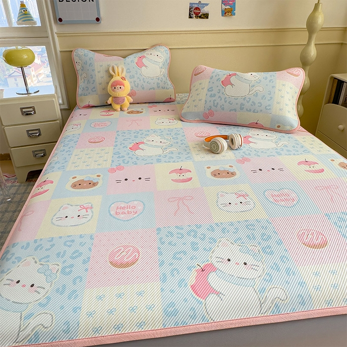 91家纺网 家纺一手货源 找家纺 几禾 2026新款卡通印花凉感凉豆豆凉席系列 曲奇蒂--床笠款