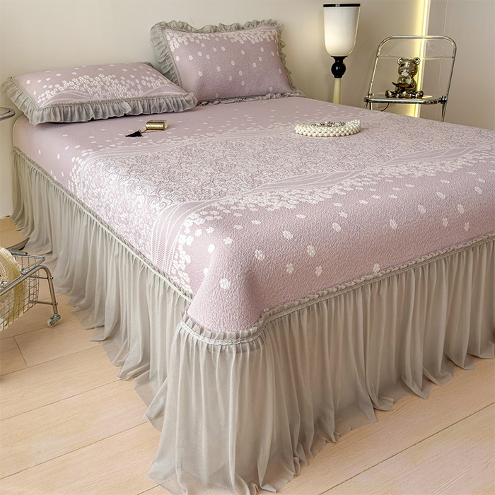 91家纺网 家纺一手货源 找家纺 孩子王家纺 2026新款冰豆豆凉席夏天冰丝席夏季凉感值过0.21可机洗双人床裙款A类母婴级软 花园燕尾紫