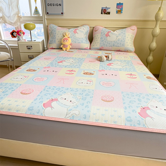 91家纺网 家纺一手货源 找家纺 几禾 2026新款卡通印花凉感凉豆豆凉席系列 曲奇蒂--床笠款