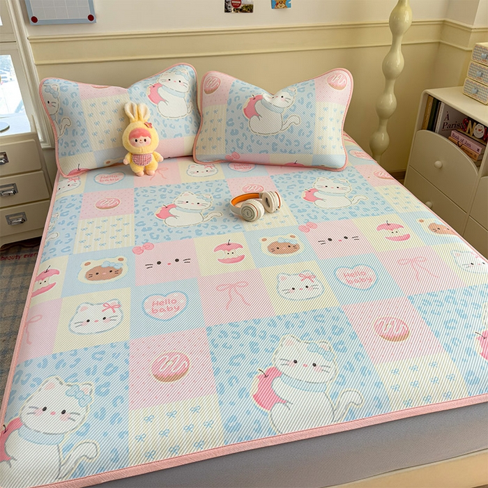 91家纺网 家纺一手货源 找家纺 几禾 2026新款卡通印花凉感凉豆豆凉席系列 曲奇蒂--床笠款