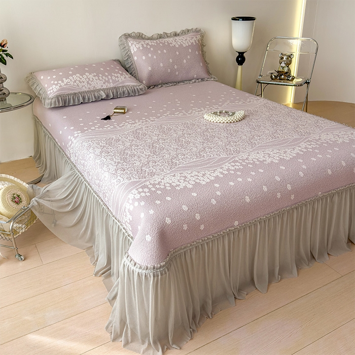 91家纺网 家纺一手货源 找家纺 孩子王家纺 2026新款冰豆豆凉席夏天冰丝席夏季凉感值过0.21可机洗双人床裙款A类母婴级软 花园燕尾紫