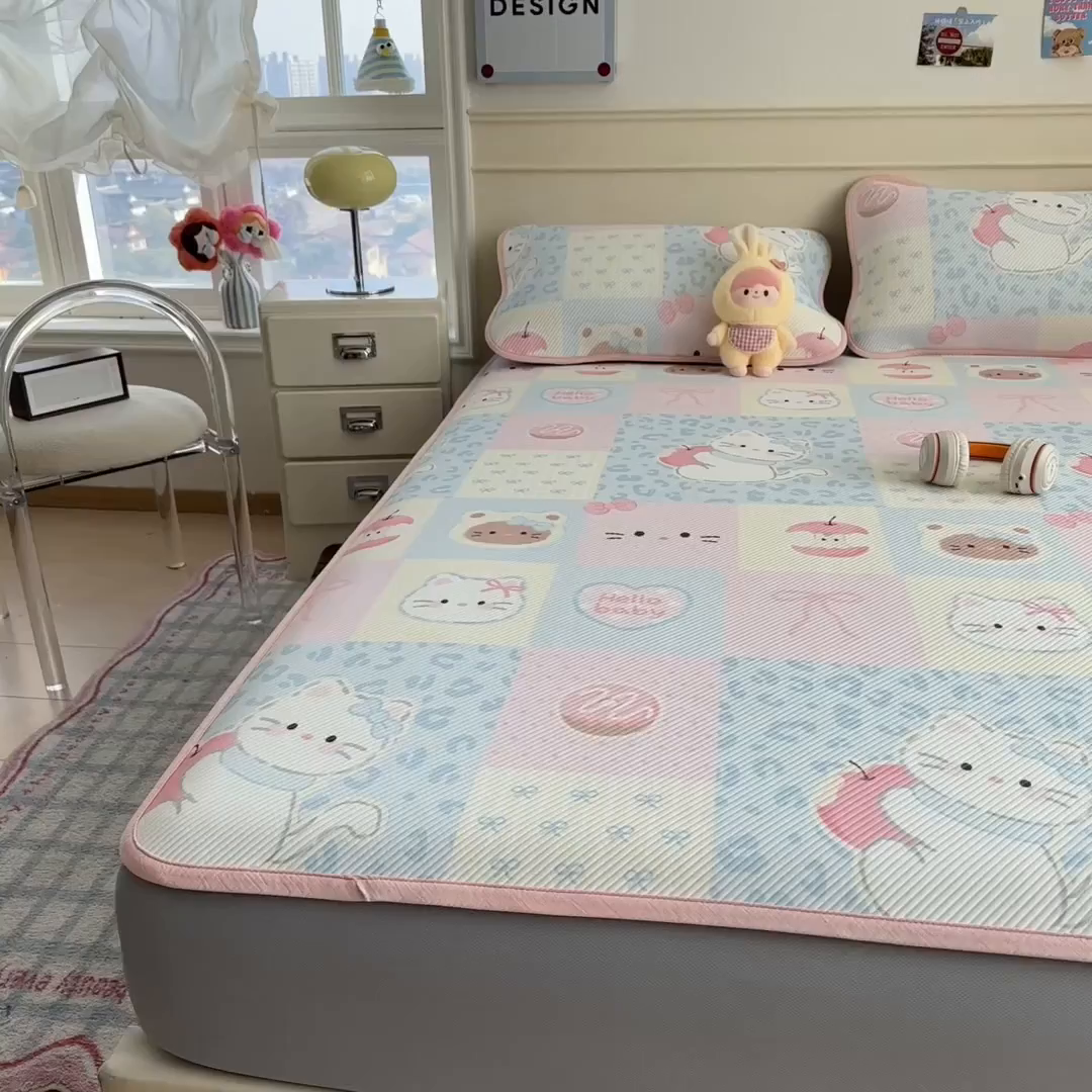 91家纺网 家纺一手货源 找家纺 几禾 2026新款卡通印花凉感凉豆豆凉席系列 曲奇蒂--床笠款