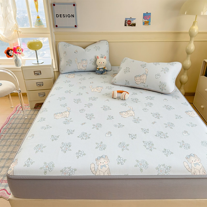 91家纺网 家纺一手货源 找家纺 几禾 2026新款卡通印花凉感凉豆豆凉席系列 小花猫--床笠款