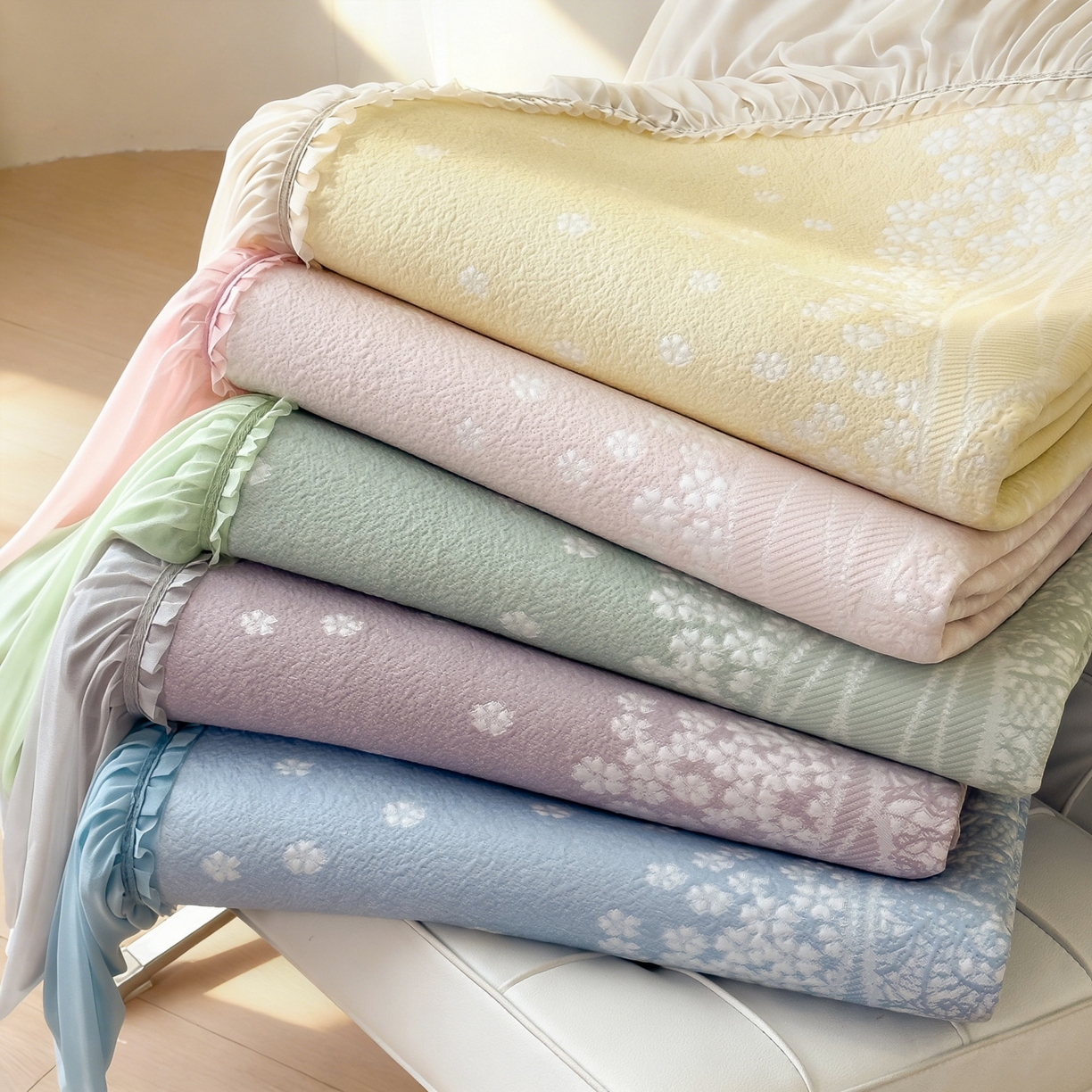 91家纺网 家纺一手货源 找家纺 孩子王家纺 2026新款冰豆豆凉席夏天冰丝席夏季凉感值过0.21可机洗双人床裙款A类母婴级软 组合图仅供展示-不可下单