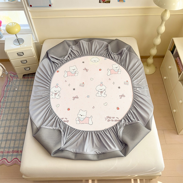 91家纺网 家纺一手货源 找家纺 几禾 2026新款卡通印花凉感凉豆豆凉席系列 心心蜜狗--床笠款