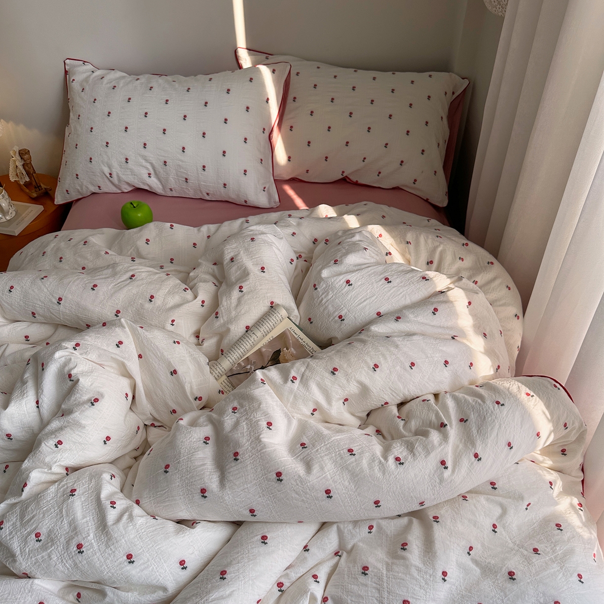 91家纺网 家纺一手货源 找家纺 艾咪-Amy ntmy 2026新款嵌条边全棉纯棉色织小提花四件套 嵌条款-小花