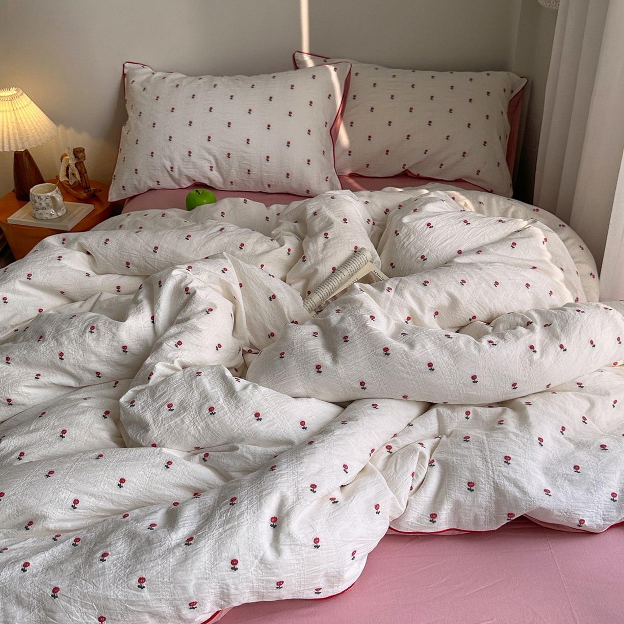 91家纺网 家纺一手货源 找家纺 艾咪-Amy ntmy 2026新款嵌条边全棉纯棉色织小提花四件套 嵌条款-小花