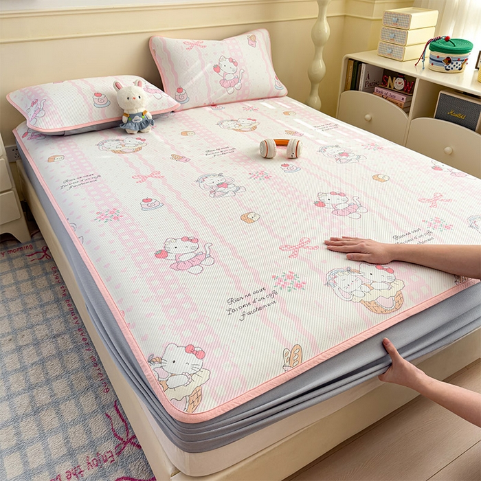 91家纺网 家纺一手货源 找家纺 几禾 2026新款卡通印花凉感凉豆豆凉席系列 摇篮梦--床笠款