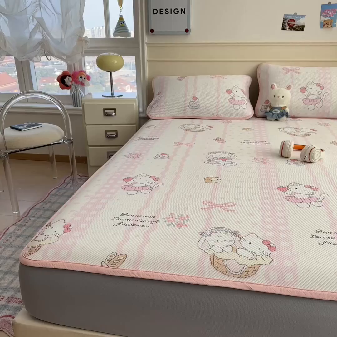 91家纺网 家纺一手货源 找家纺 几禾 2026新款卡通印花凉感凉豆豆凉席系列 摇篮梦--床笠款