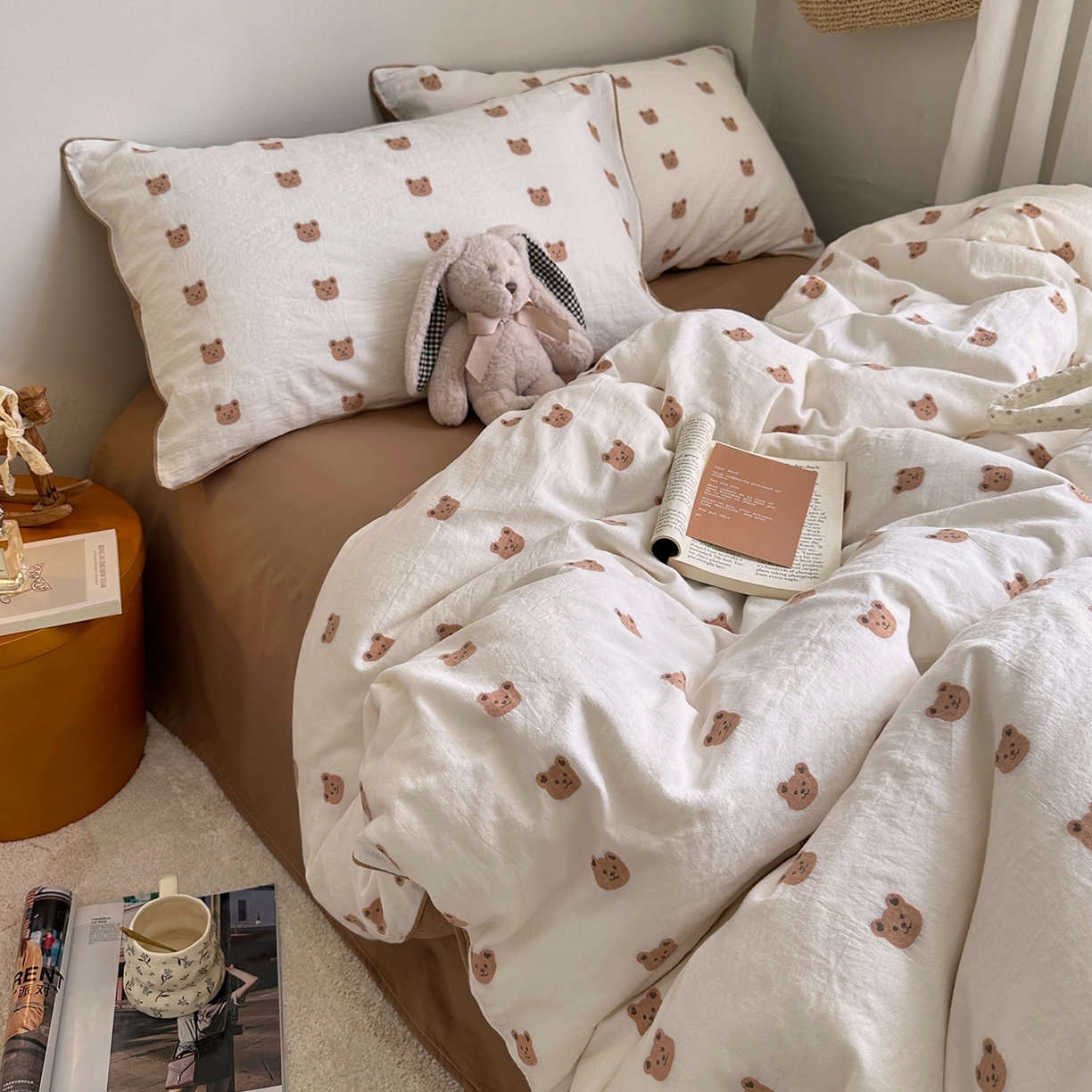 91家纺网 家纺一手货源 找家纺 艾咪-Amy ntmy 2026新款嵌条边全棉纯棉色织小提花四件套 嵌条款-小熊