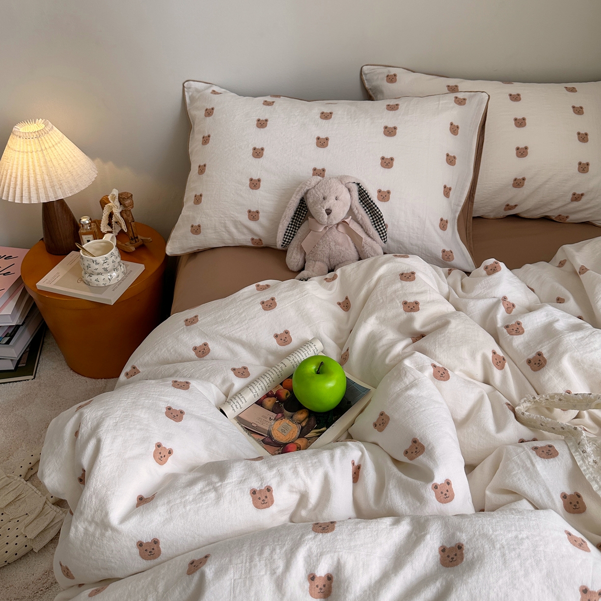 91家纺网 家纺一手货源 找家纺 艾咪-Amy ntmy 2026新款嵌条边全棉纯棉色织小提花四件套 嵌条款-小熊