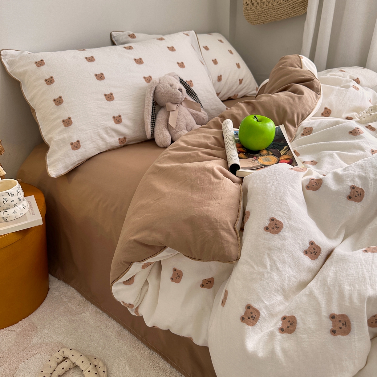 91家纺网 家纺一手货源 找家纺 艾咪-Amy ntmy 2026新款嵌条边全棉纯棉色织小提花四件套 嵌条款-小熊