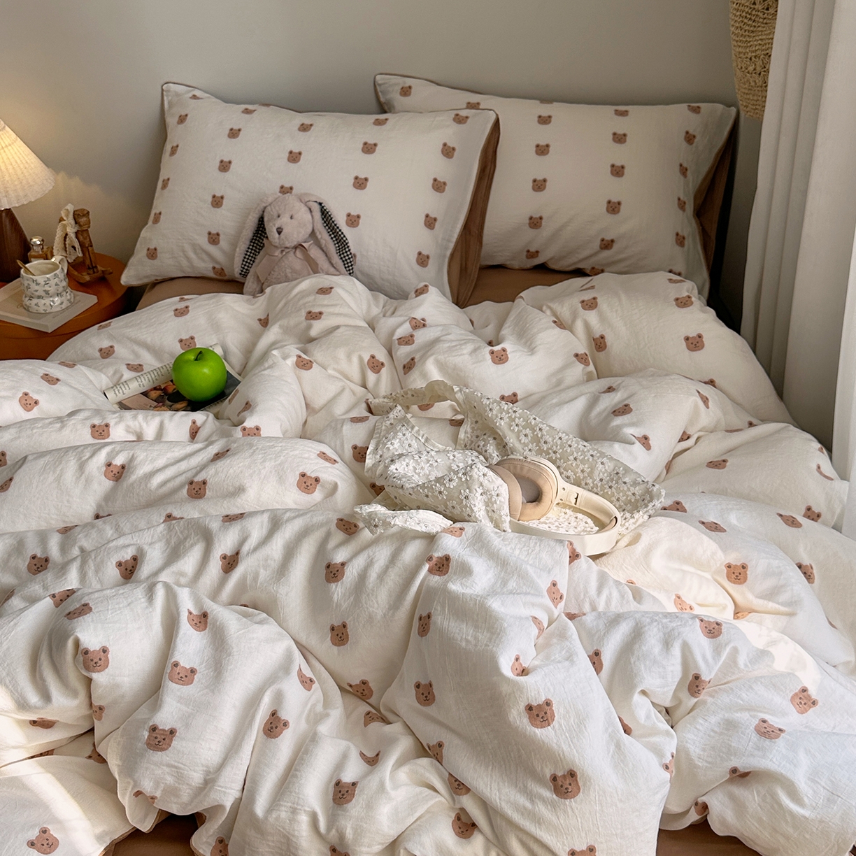 91家纺网 家纺一手货源 找家纺 艾咪-Amy ntmy 2026新款嵌条边全棉纯棉色织小提花四件套 嵌条款-小熊