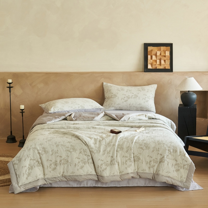 91家纺网 家纺一手货源 找家纺 晨曦家纺 2026春夏新款全棉纯棉水洗棉三层提花大豆夏被夏凉被空调被大豆夏被四件套 提花-枝繁咖