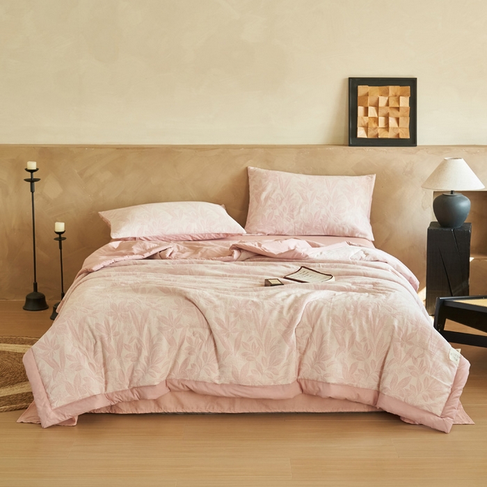 91家纺网 家纺一手货源 找家纺 晨曦家纺 2026春夏新款全棉纯棉水洗棉三层提花大豆夏被夏凉被空调被大豆夏被四件套 提花-叶韵豆沙