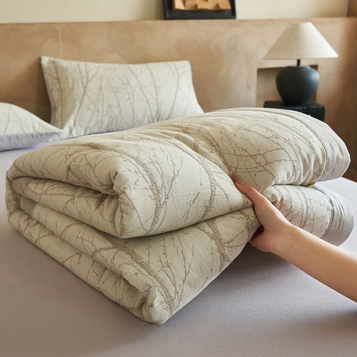 晨曦家纺 2026春夏新款全棉纯棉水洗棉三层提花大豆夏被夏凉被空调被大豆夏被四件套 提花-树林咖