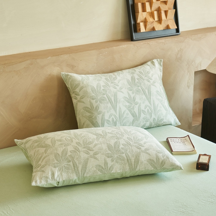 91家纺网 家纺一手货源 找家纺 晨曦家纺 2026春夏新款全棉纯棉水洗棉三层提花大豆夏被夏凉被空调被大豆夏被四件套 提花-叶韵绿