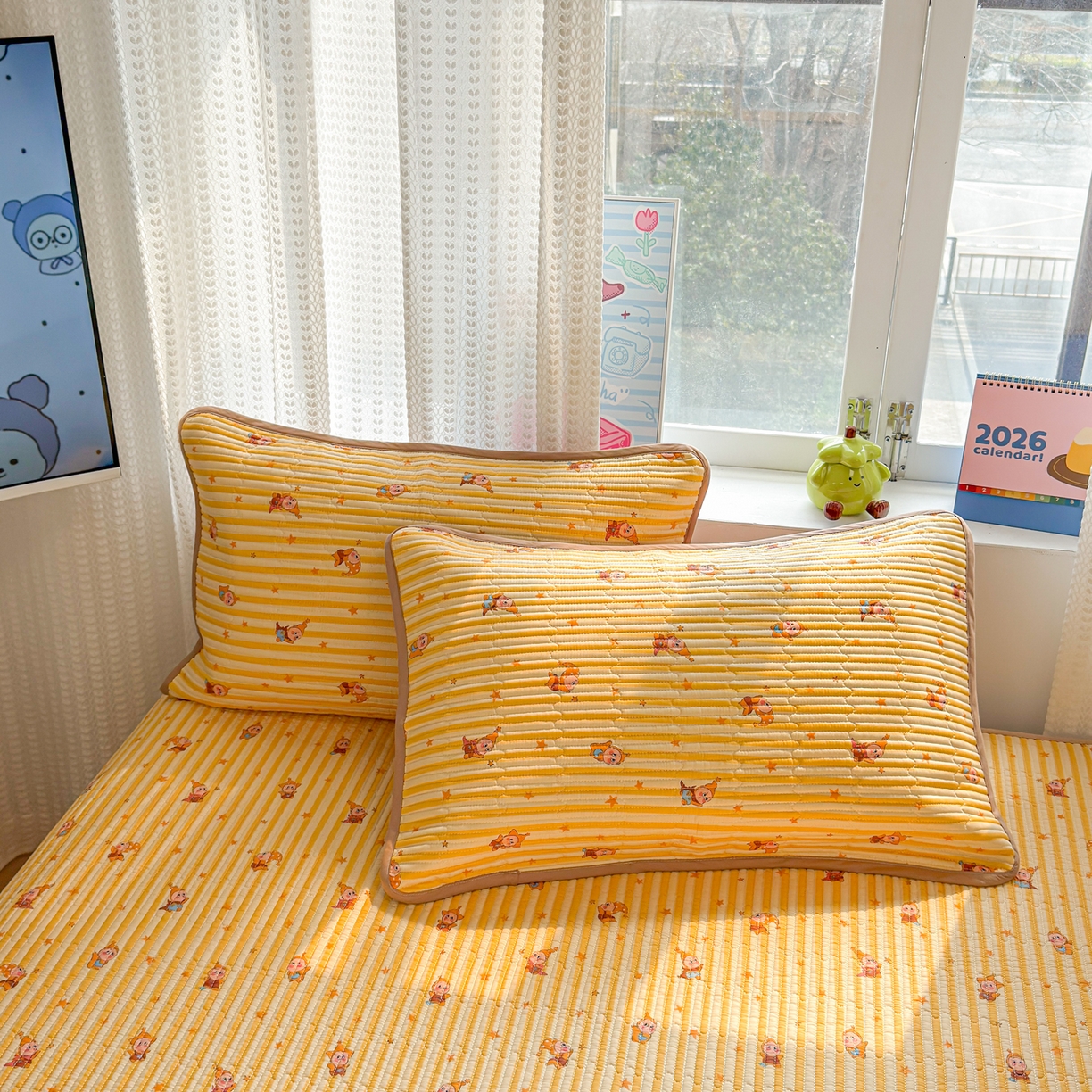 91家纺网 家纺一手货源 找家纺 雅萱家纺 2026新款双面全棉砂洗印花床盖三件套 魔法星人