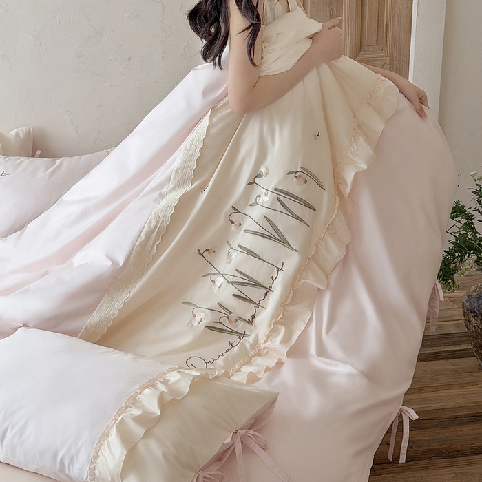 91家纺网 家纺一手货源 找家纺 （总）艾唯希家纺 2026新款全棉纯棉公主风花边刺绣工艺四件套纯棉-安娜公主系列