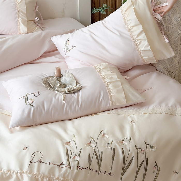 91家纺网 家纺一手货源 找家纺 （总）艾唯希家纺 2026新款全棉纯棉公主风花边刺绣工艺四件套纯棉-安娜公主系列