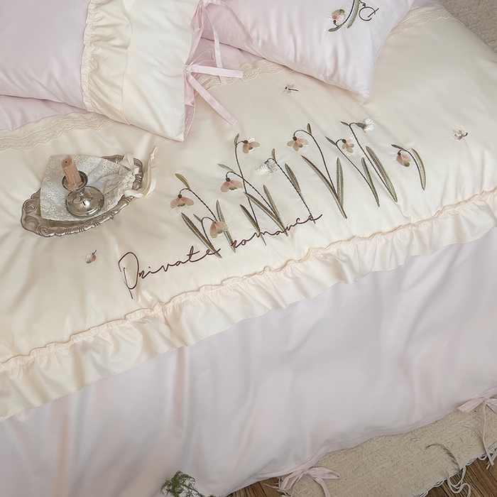 91家纺网 家纺一手货源 找家纺 （总）艾唯希家纺 2026新款全棉纯棉公主风花边刺绣工艺四件套纯棉-安娜公主系列