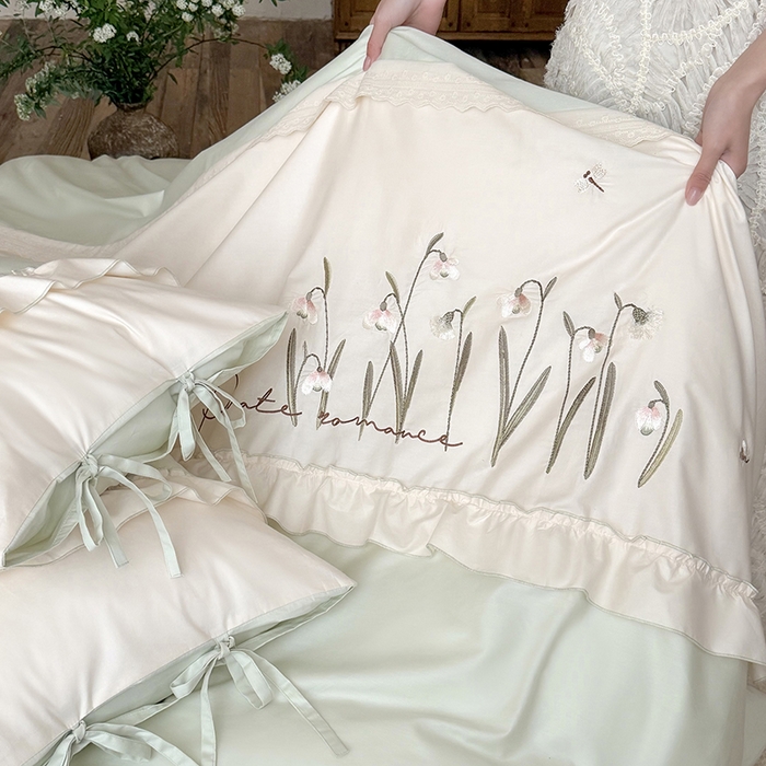 91家纺网 家纺一手货源 找家纺 艾唯希家纺 2026新款全棉纯棉公主风花边刺绣工艺四件套纯棉-安娜公主系列 安娜公主-绿