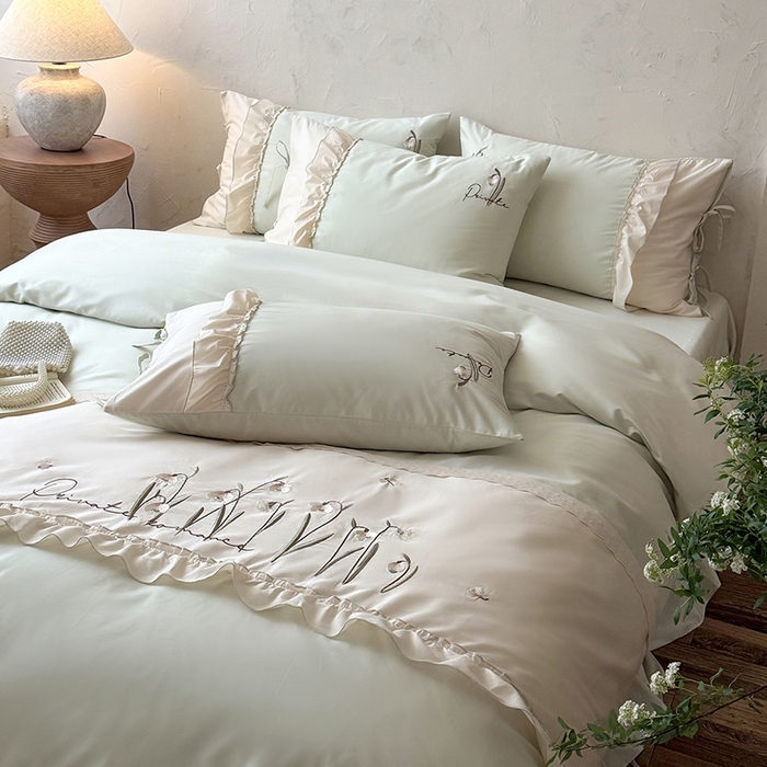 91家纺网 家纺一手货源 找家纺 艾唯希家纺 2026新款全棉纯棉公主风花边刺绣工艺四件套纯棉-安娜公主系列 安娜公主-绿