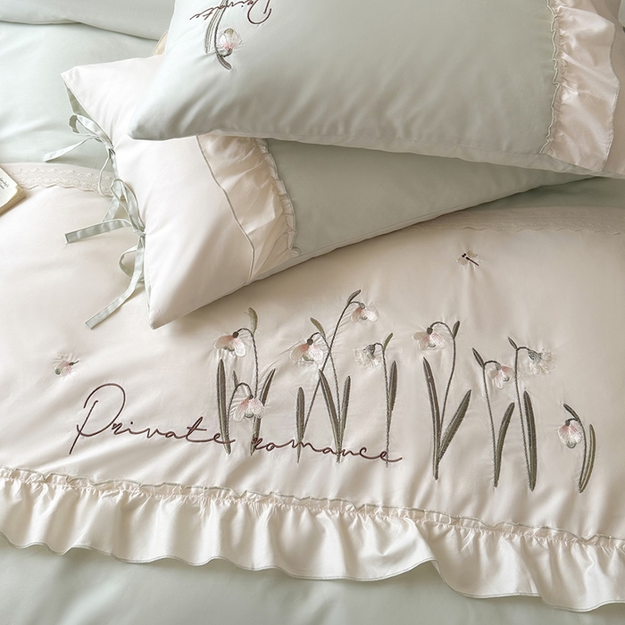 91家纺网 家纺一手货源 找家纺 艾唯希家纺 2026新款全棉纯棉公主风花边刺绣工艺四件套纯棉-安娜公主系列 安娜公主-绿