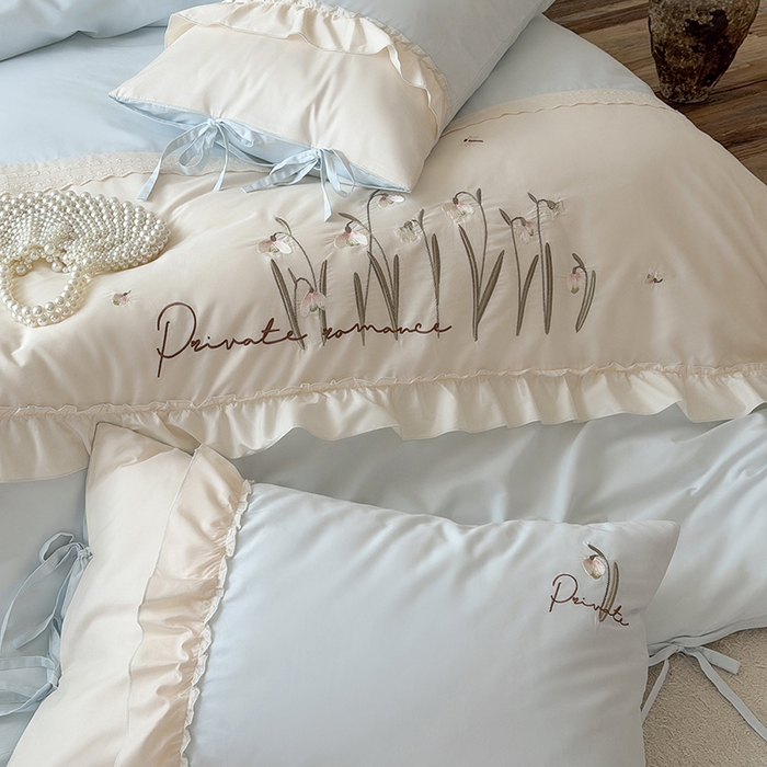 91家纺网 家纺一手货源 找家纺 艾唯希家纺 2026新款全棉纯棉公主风花边刺绣工艺四件套纯棉-安娜公主系列 安娜公主-蓝