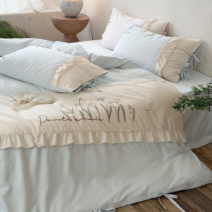 91家纺网 家纺一手货源 找家纺 艾唯希家纺 2026新款全棉纯棉公主风花边刺绣工艺四件套纯棉-安娜公主系列 安娜公主-蓝