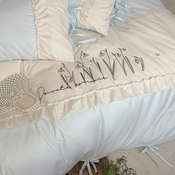 91家纺网 家纺一手货源 找家纺 艾唯希家纺 2026新款全棉纯棉公主风花边刺绣工艺四件套纯棉-安娜公主系列 安娜公主-蓝