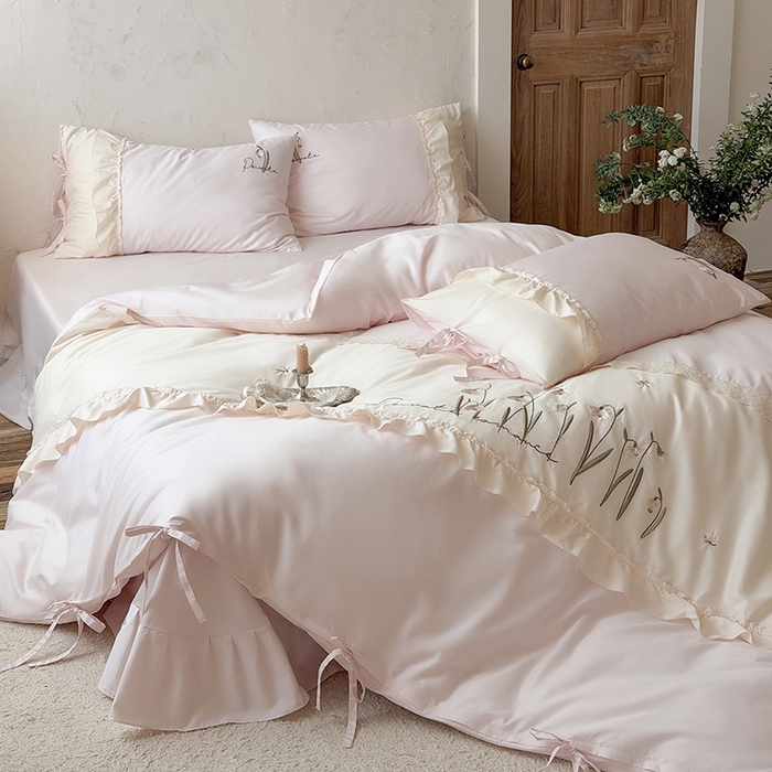 91家纺网 家纺一手货源 找家纺 艾唯希家纺 2026新款全棉纯棉公主风花边刺绣工艺四件套纯棉-安娜公主系列 安娜公主-粉