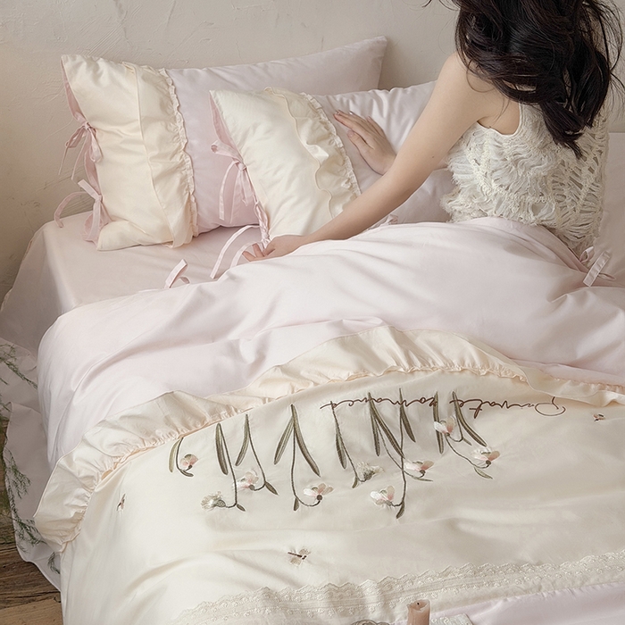 91家纺网 家纺一手货源 找家纺 艾唯希家纺 2026新款全棉纯棉公主风花边刺绣工艺四件套纯棉-安娜公主系列 安娜公主-粉