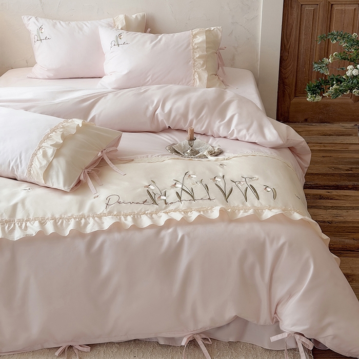 91家纺网 家纺一手货源 找家纺 艾唯希家纺 2026新款全棉纯棉公主风花边刺绣工艺四件套纯棉-安娜公主系列 安娜公主-粉