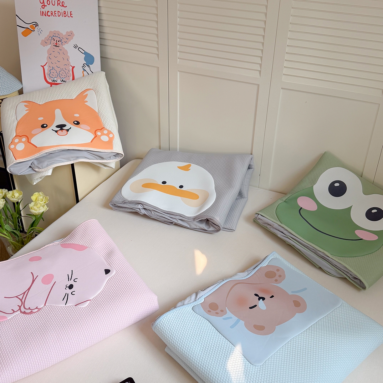 91家纺网 家纺一手货源 找家纺 Sweet dreams甜梦 2026新款A类锦氨异性贴布高端豆豆凉席-场景2 组合