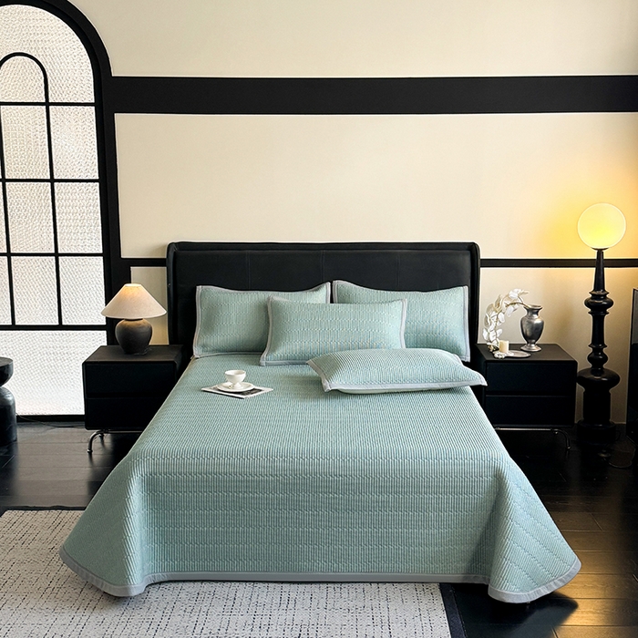 91家纺网 家纺一手货源 找家纺 （总）卡罗兰 2026新款碳光冰丝凉席双面可用冰丝凉席床盖单件  三件套