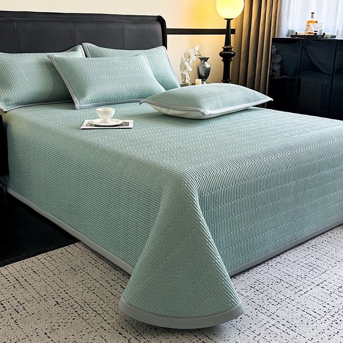 91家纺网 家纺一手货源 找家纺 （总）卡罗兰 2026新款碳光冰丝凉席双面可用冰丝凉席床盖单件  三件套