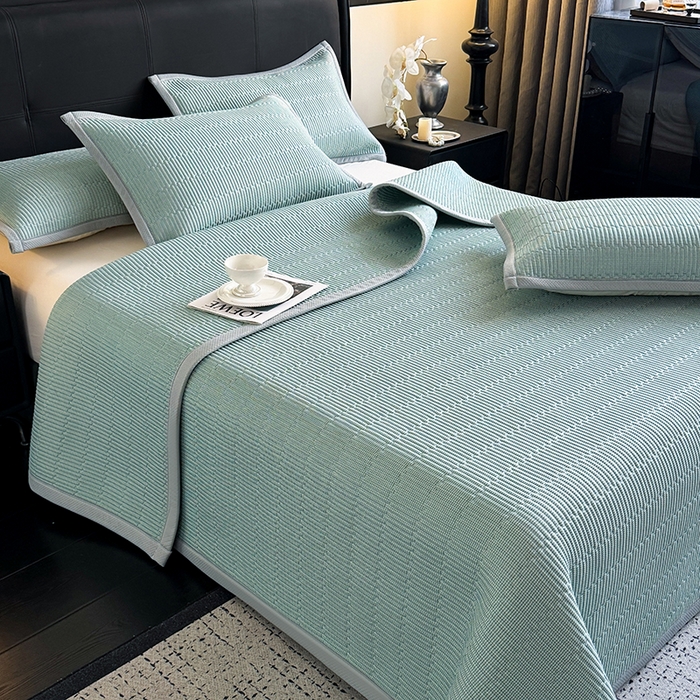 91家纺网 家纺一手货源 找家纺 （总）卡罗兰 2026新款碳光冰丝凉席双面可用冰丝凉席床盖单件  三件套