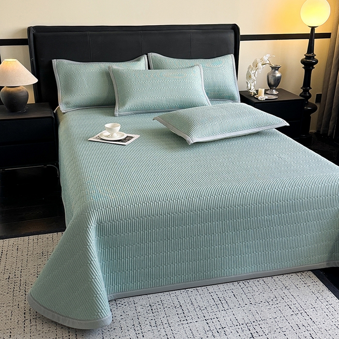 91家纺网 家纺一手货源 找家纺 （总）卡罗兰 2026新款碳光冰丝凉席双面可用冰丝凉席床盖单件  三件套