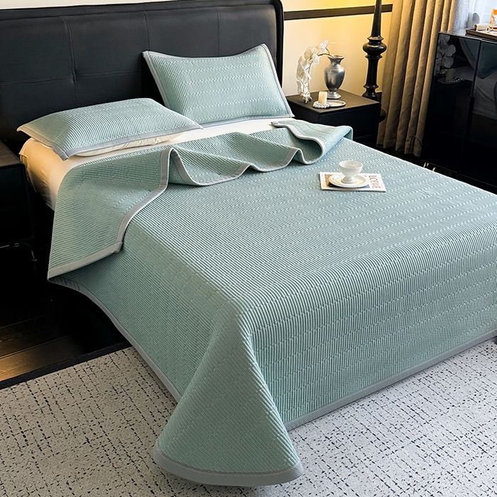 91家纺网 家纺一手货源 找家纺 （总）卡罗兰 2026新款碳光冰丝凉席双面可用冰丝凉席床盖单件  三件套