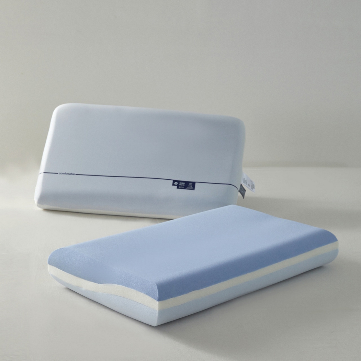 91家纺网 家纺一手货源 找家纺 （总）全美家居 2026新款酒店同款深睡零压慢回弹记忆枕蓝白双芯3芯3层枕头枕芯