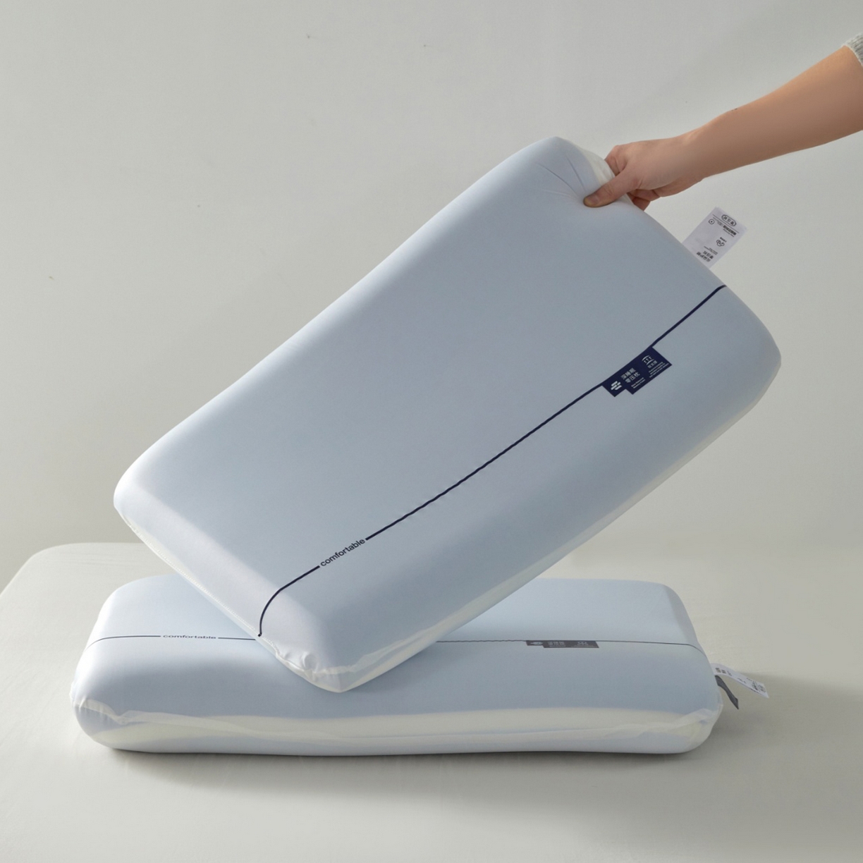 91家纺网 家纺一手货源 找家纺 （总）全美家居 2026新款酒店同款深睡零压慢回弹记忆枕蓝白双芯3芯3层枕头枕芯