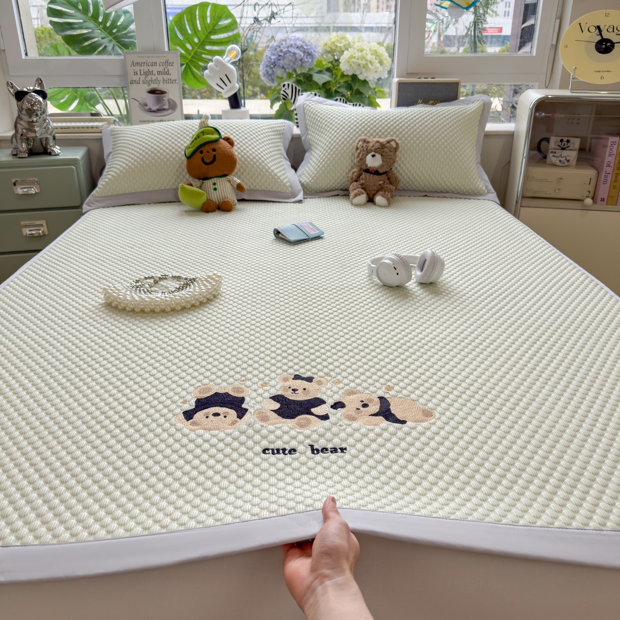 91家纺网 家纺一手货源 找家纺 （总）孩子王家纺 2026新款A类卡通3D冰豆豆凉席三件套凉感值过0.21夏天刺绣冰丝席可机洗儿童