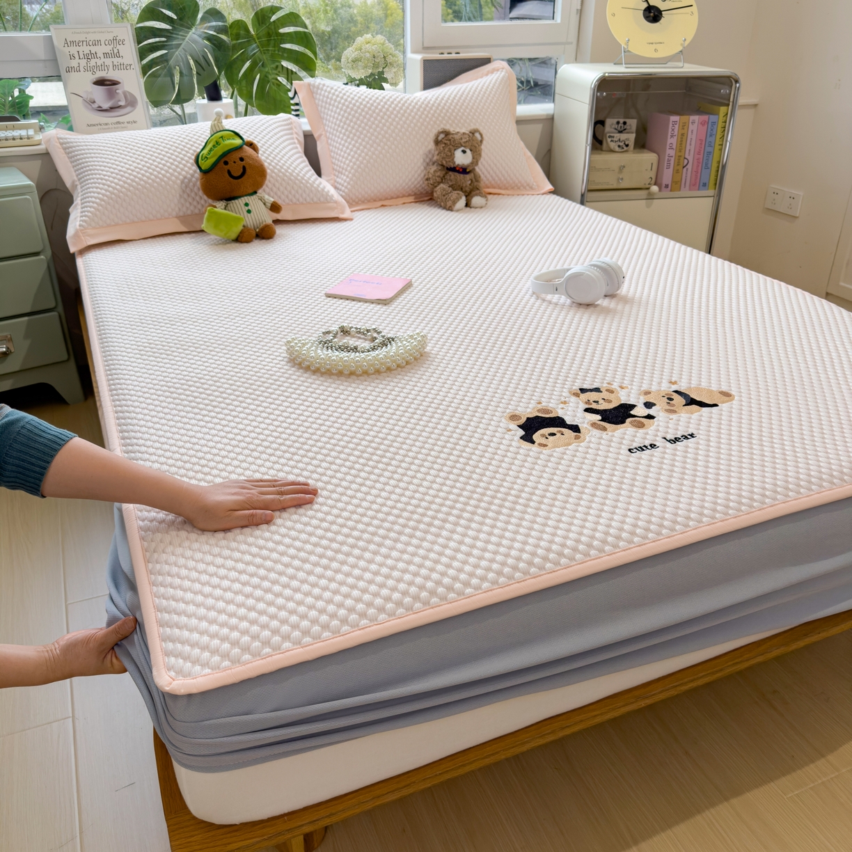 91家纺网 家纺一手货源 找家纺 （总）孩子王家纺 2026新款A类卡通3D冰豆豆凉席三件套凉感值过0.21夏天刺绣冰丝席可机洗儿童